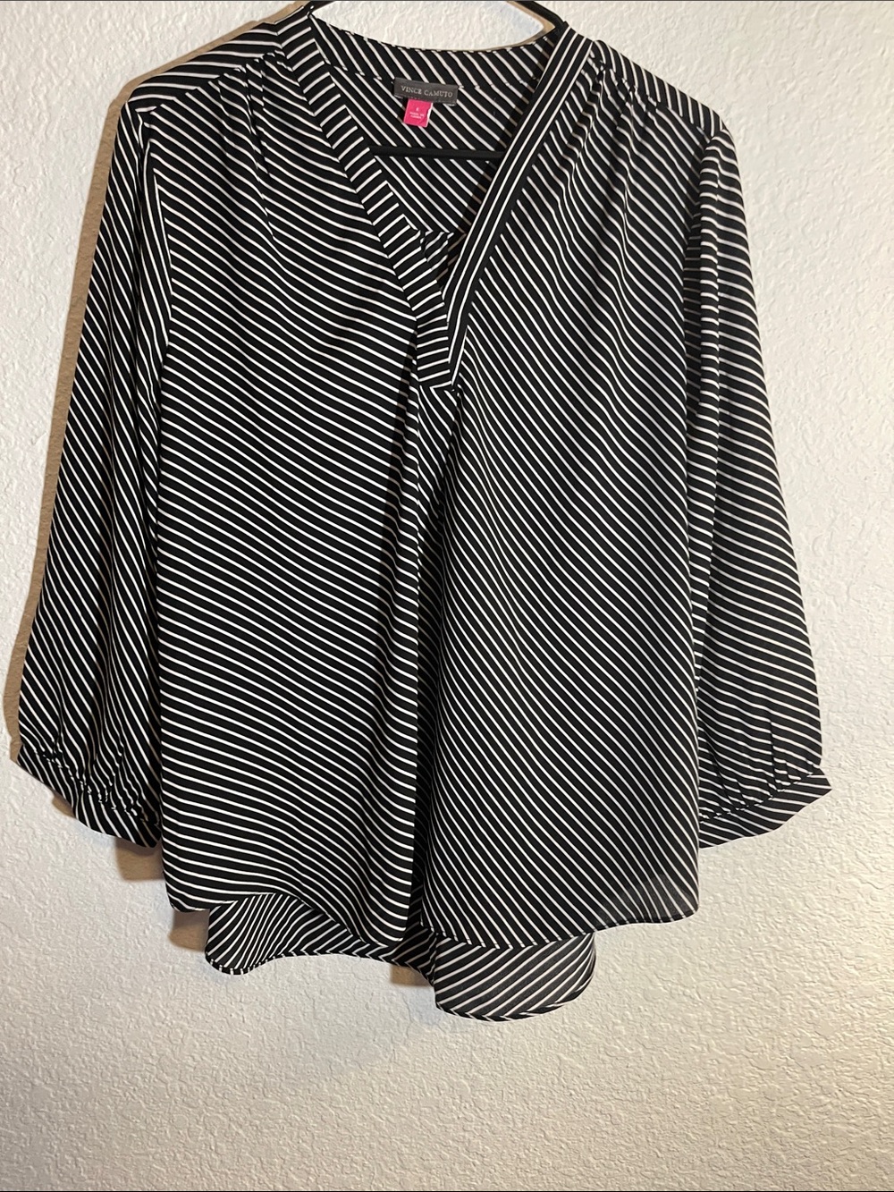 Vince Camuto Black and White Striped V-Neck Blouse